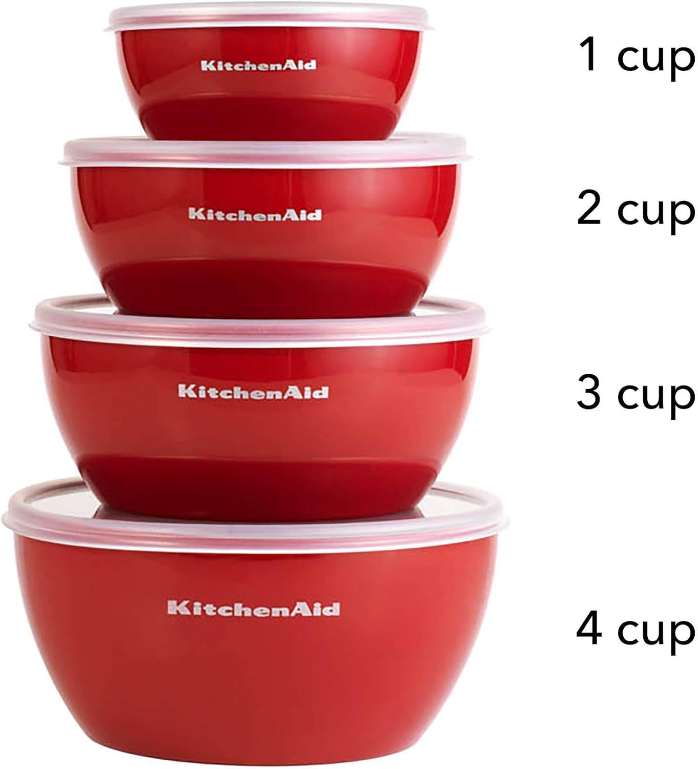 KitchenAid KE176OSERA Classic Prep Bowls with Lids, Set of 4, Empire Red: Kitchen & Dining