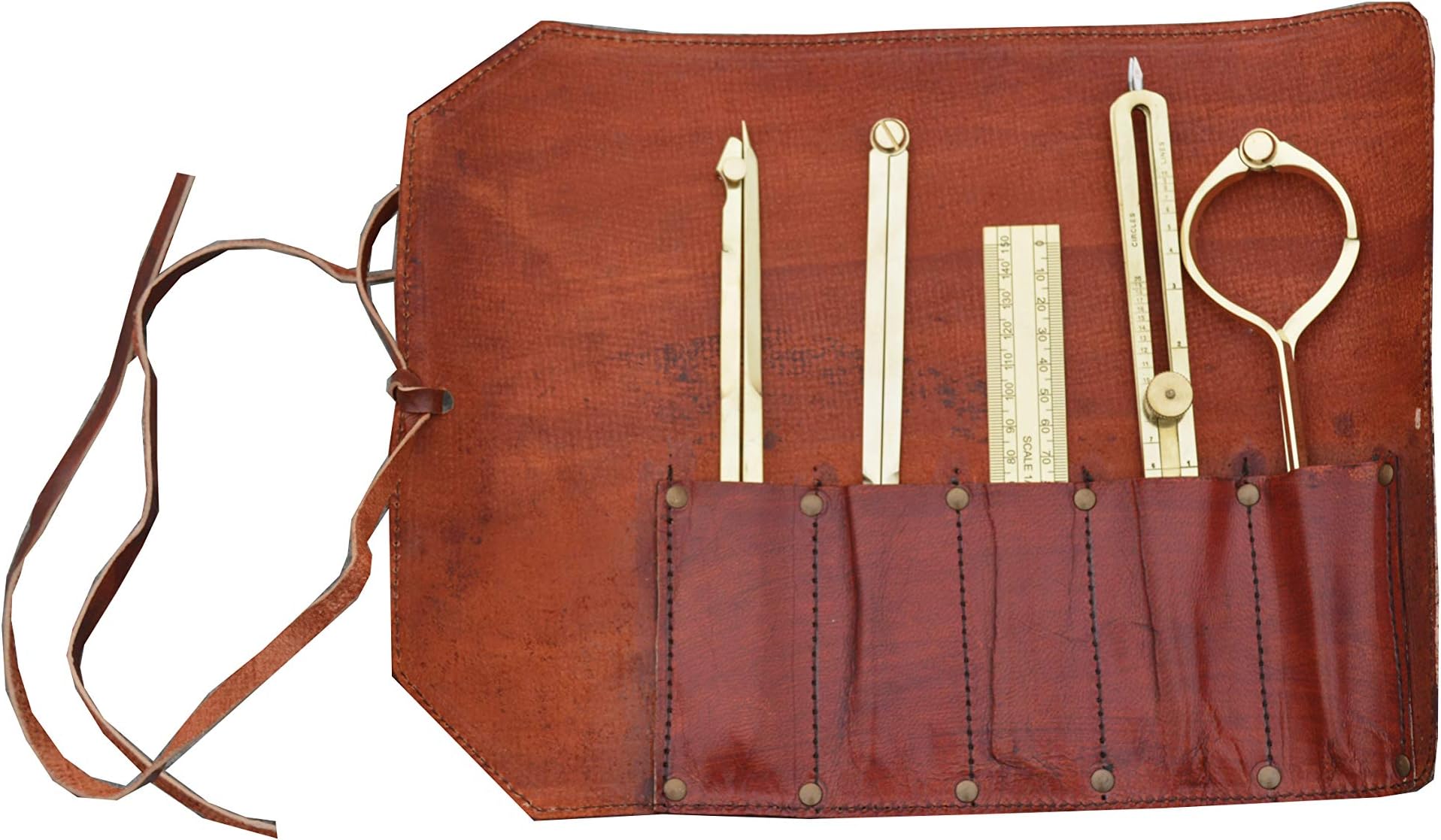 Nauticaz Proportional Divider Set of 5, Full Brass dividers with Executive Leather Case Single Handed 8" Brass Navigational Dividers Compass Set for Maritime, Naval, Geometry and Drafting