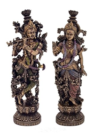 Collectible India Polyresin Pair Of Large Radha Krishna Statue ,(Size 15 X 5 Inches)