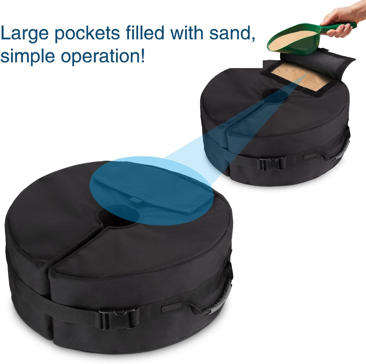 Yami Detachable Patio Umbrella Base Weight Bag 18 Round With Large Opening And 2 Handle For Offset Cantilever Or Standard Outdoor Patio Umbrella Or Flagpole Heavy Duty Weather Resistant Round Amazon Co Uk Garden