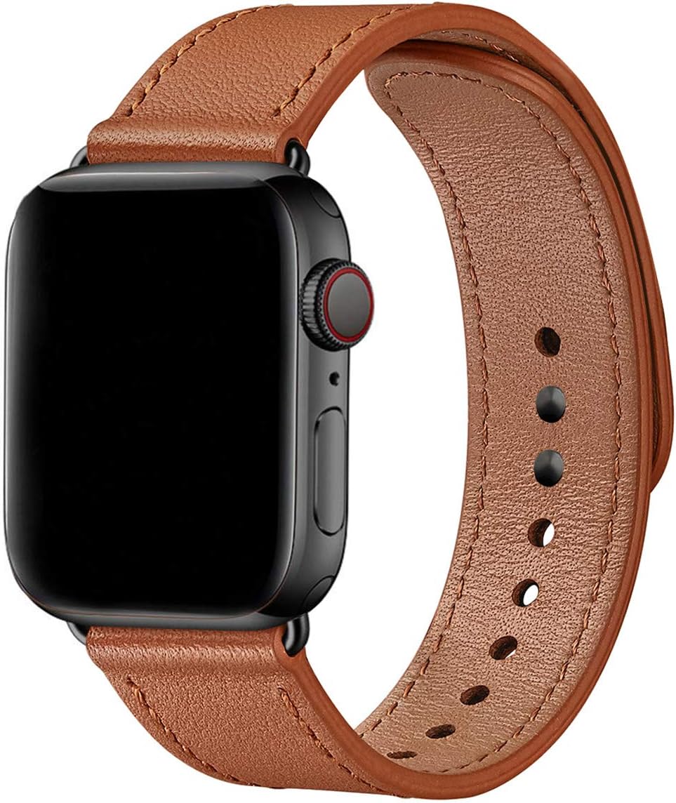 Soft Leather Bands Compatible with Apple Watch Band 38mm 40mm 42mm 44mm, Special Watch Band Replacement Strap for Women Men for iWatch SE Series 6 5 4 3 2 1(Brown with Black, 38MM/40MM)