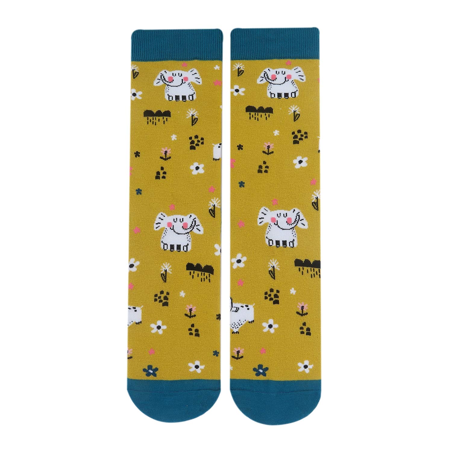Womens Novelty Elephant Crew Socks Flowers Colorful Funky Patterned Casual Dress Socks