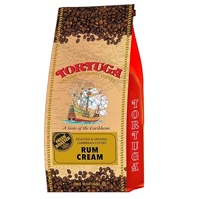 TORTUGA Caribbean Rum Cream Flavored Coffee- Roasted and Ground Coffee 10oz - The Perfect Premium Gourmet Gift for Gift Baskets, Parties, Holidays, and Birthdays