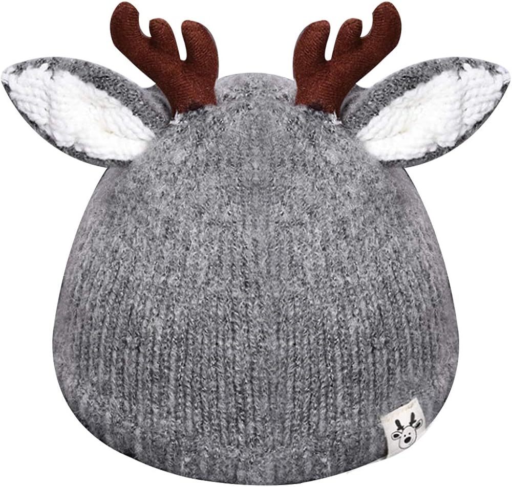 Queena Cute Reindeer Antlers Baby Warm Hat Crochet Knitted Beanie Cap Photo Prop for Toddler Girls Boys Khaki: Clothing
