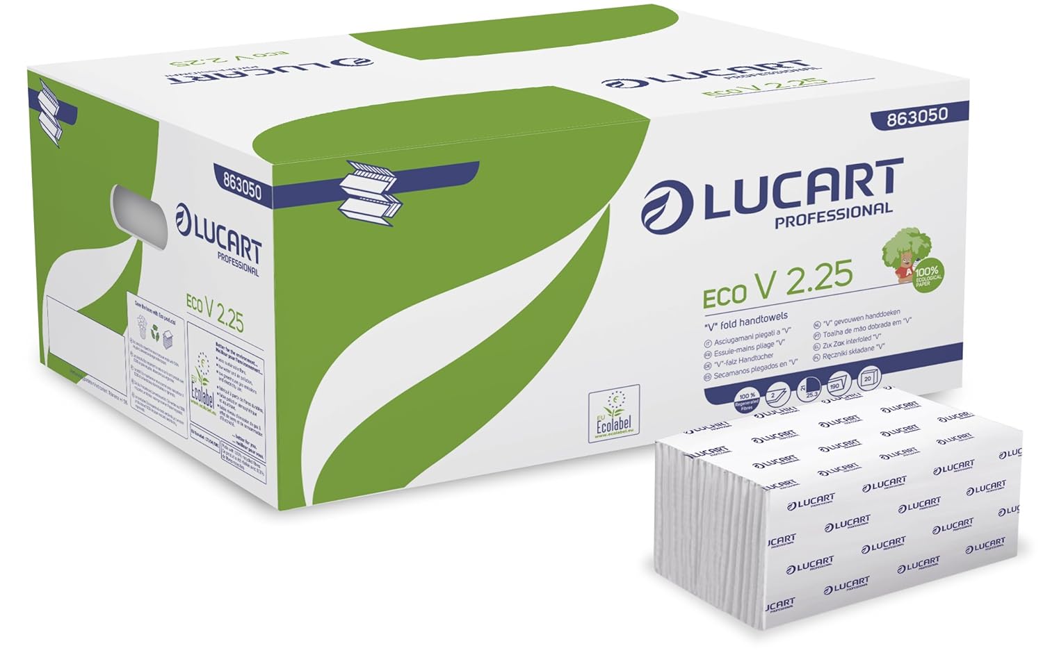 Asciugamani Di Carta Lucart Eco V2 - Confezione Da 20 Fogli 21x21cm, Piegatura A V - Foto 3