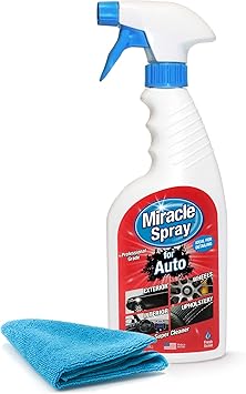 Amazon Com Miraclespray For Auto All Purpose Super Cleaner For Car Interior And Exterior Detailing Easy To Use On Upholstery Fabric Leather Plastic Rubber Vinyl Includes Microfiber Towel 16 Oz Kit Automotive