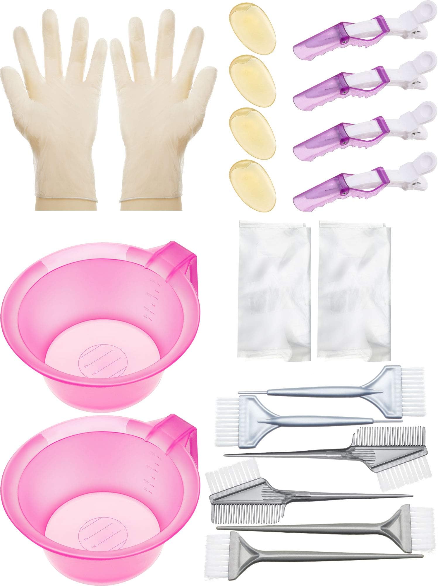 20 Pieces Hair Dye Coloring Kit, Hair Tinting Bowl, Dye Brush, Ear Cover, Gloves for DIY Salon Hair Dye Tools Hair Coloring Bleaching Hair Dryers Hair Dye Tools (Size A, Style A)