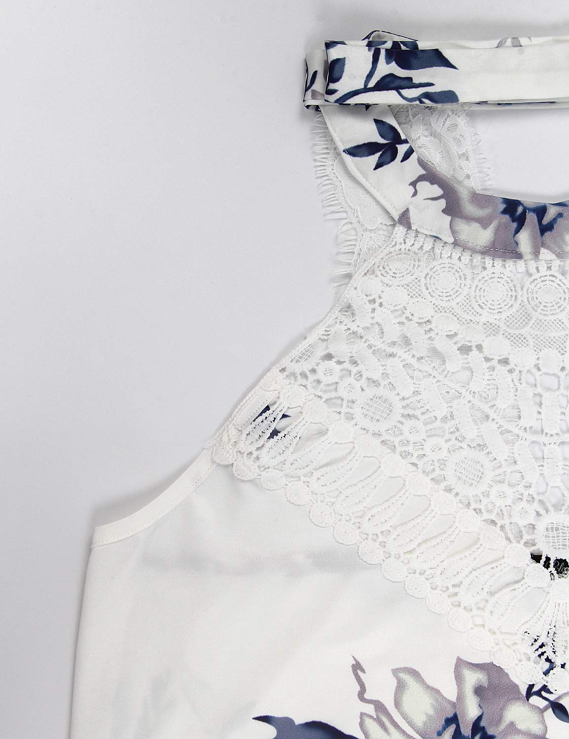 Blooming Jelly Women\'s Sleeveless Halter High Neck Tank Top Lace Floral Cold Shoulder Blouse Backless Flowy Top(White, XL)