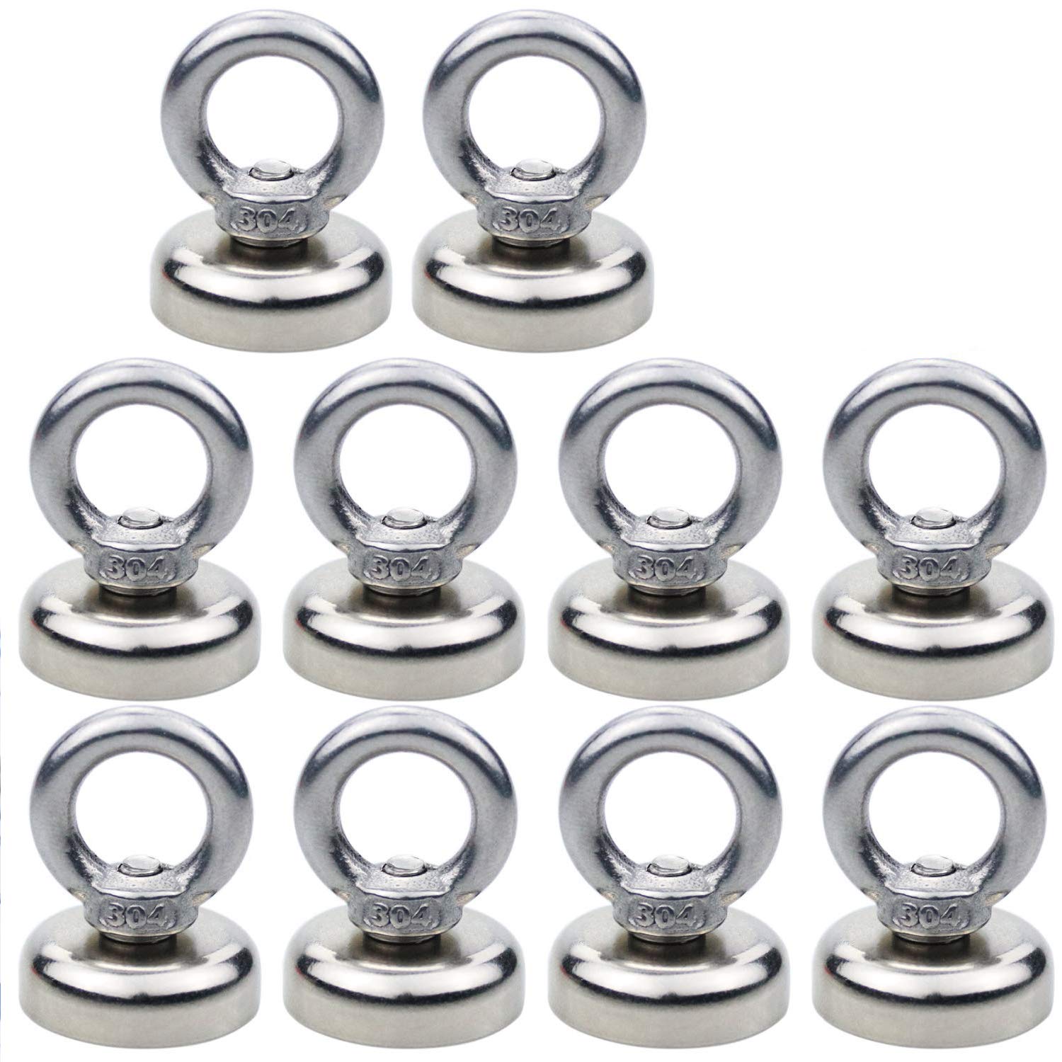 DIYMAG Magnetic Hooks, 40 lbs(18 KG) Pulling Force Rare Earth Magnetic Hooks with Countersunk Hole Eyebolt for Home, Kitchen, Workplace, Office and Garage, Pack of 10, Silver, DIY-NJ25-10P