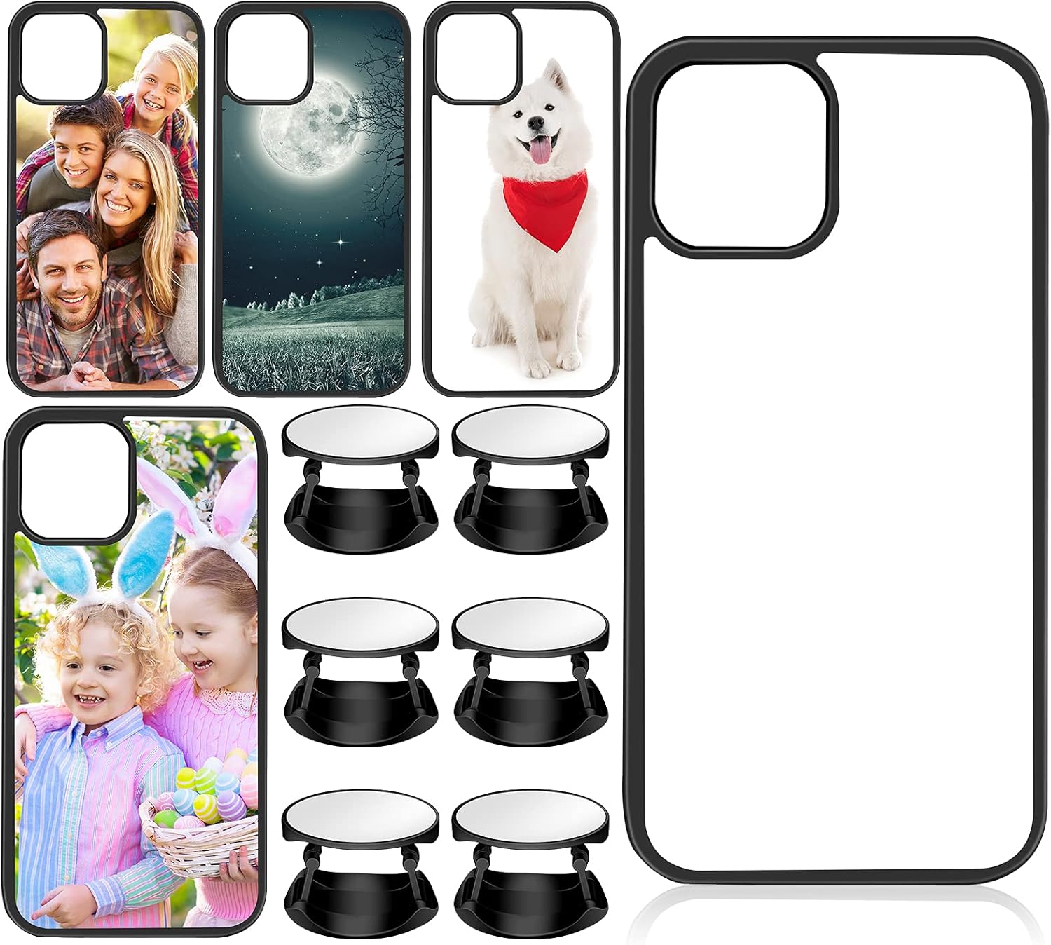 10 Sublimation Sets Include 5 Pieces Sublimation 2D Phone Case Covers Soft Rubber Anti-slip Compatible with iPhone 11, Alone with 5 Set Blank Sublimation Phone Holders for DIY Phone Case Grips