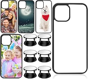 10 Sublimation Sets Include 5 Pieces Sublimation 2D Phone Case Covers Soft Rubber Anti-slip Compatible with iPhone 11, Alone with 5 Set Blank Sublimation Phone Holders for DIY Phone Case Grips