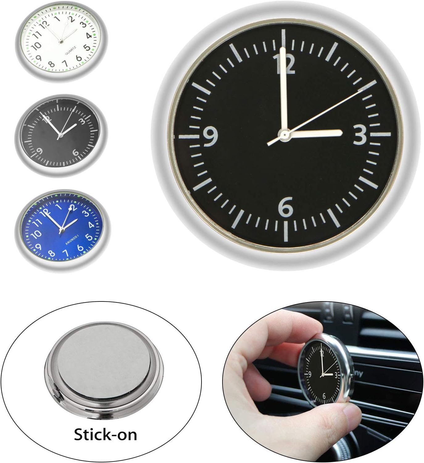 EEEKit Car Clock, Luminous Quartz Analog Watch Universal Pocket Mini Stick-On Clock for Car Boat Bike Home