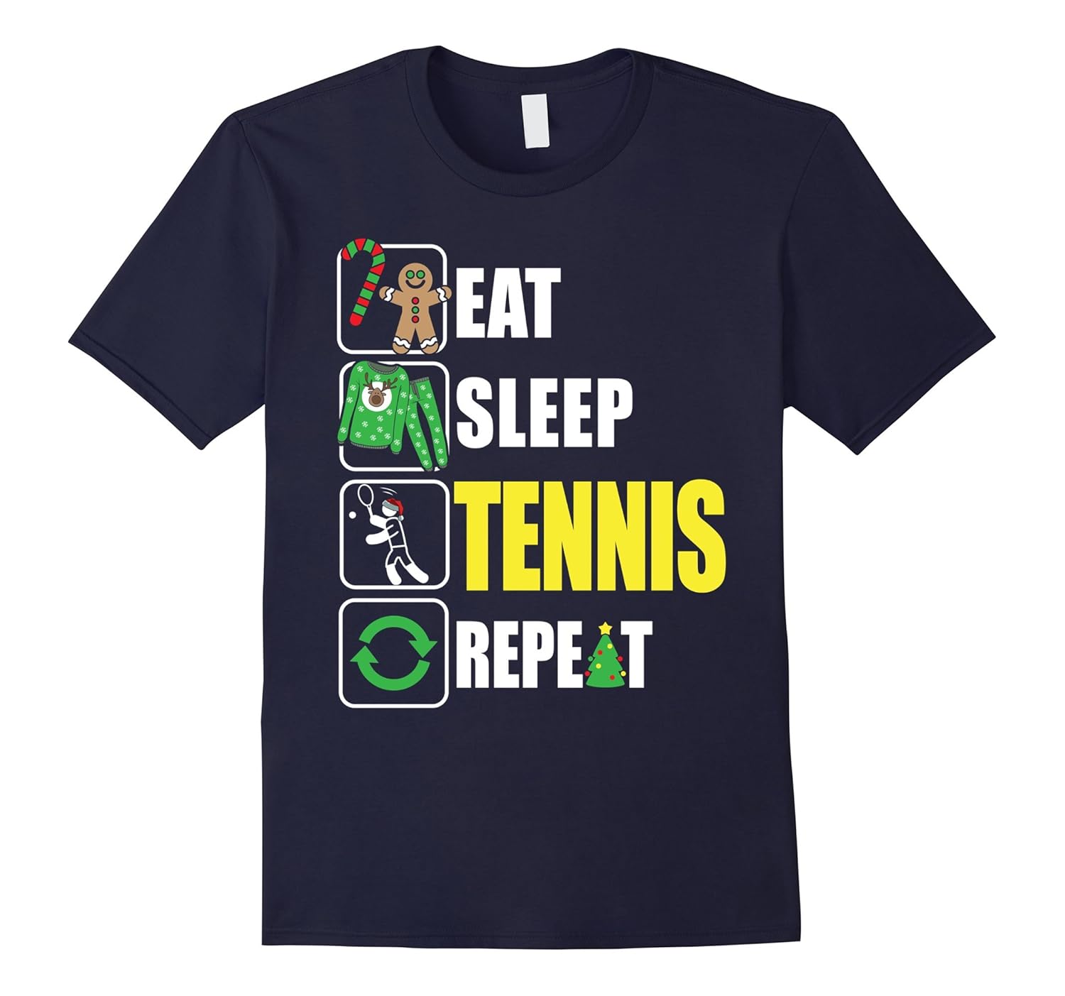 Eat Sleep Tennis Repeat Tshirt Funny Merry Xmas Tennis Gift-ANZ