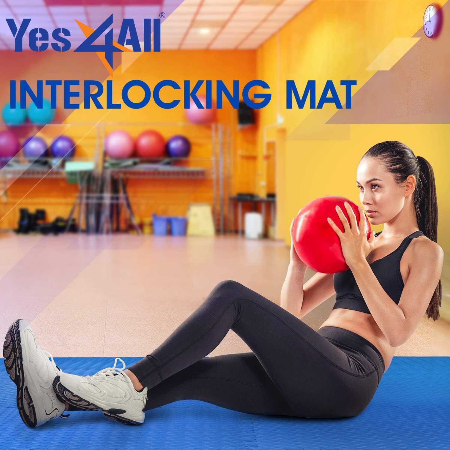 Yes4All Interlocking Floor Mats with Border – Foam Floor Mats/Gym Floor Mats with EVA Interlocking Tiles (12 Square Feet – Blue – 12 Tiles): Sports & Outdoors