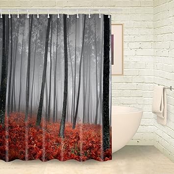 Foog Rot Forest Galaxy Space Polyester Duschvorhang Sets Sunbeam Weltall Sterne Planet Dreamy Badezimmer Dekoration Mildrew Bestandig Rot Weiss Schwarz Polyester Multi2 70 W X 70 Amazon De Kuche Haushalt