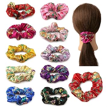 Amazon Com Chinese Satin Hair Scrunchies Dragon Embroideried