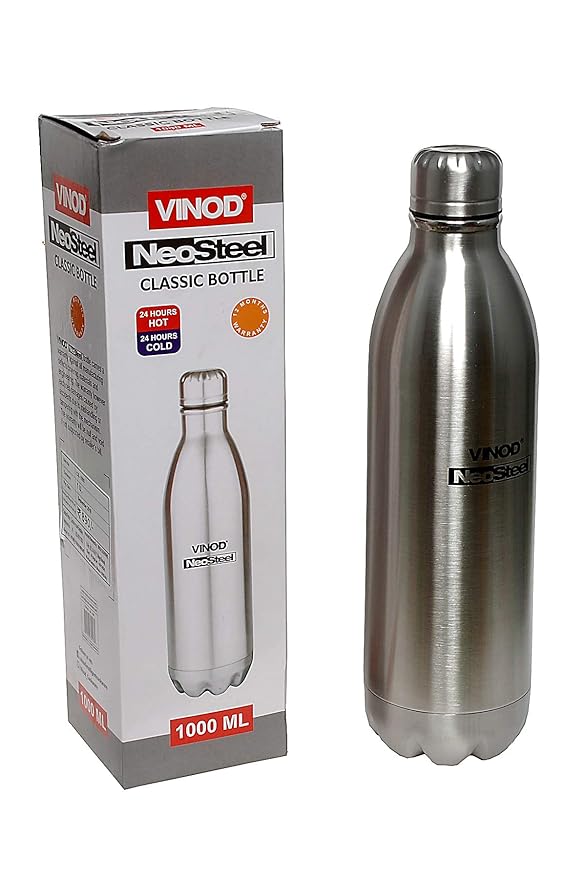 Vinod NEOSTEEL Classic Stainless Steel Bottle, Set of 1, Silver