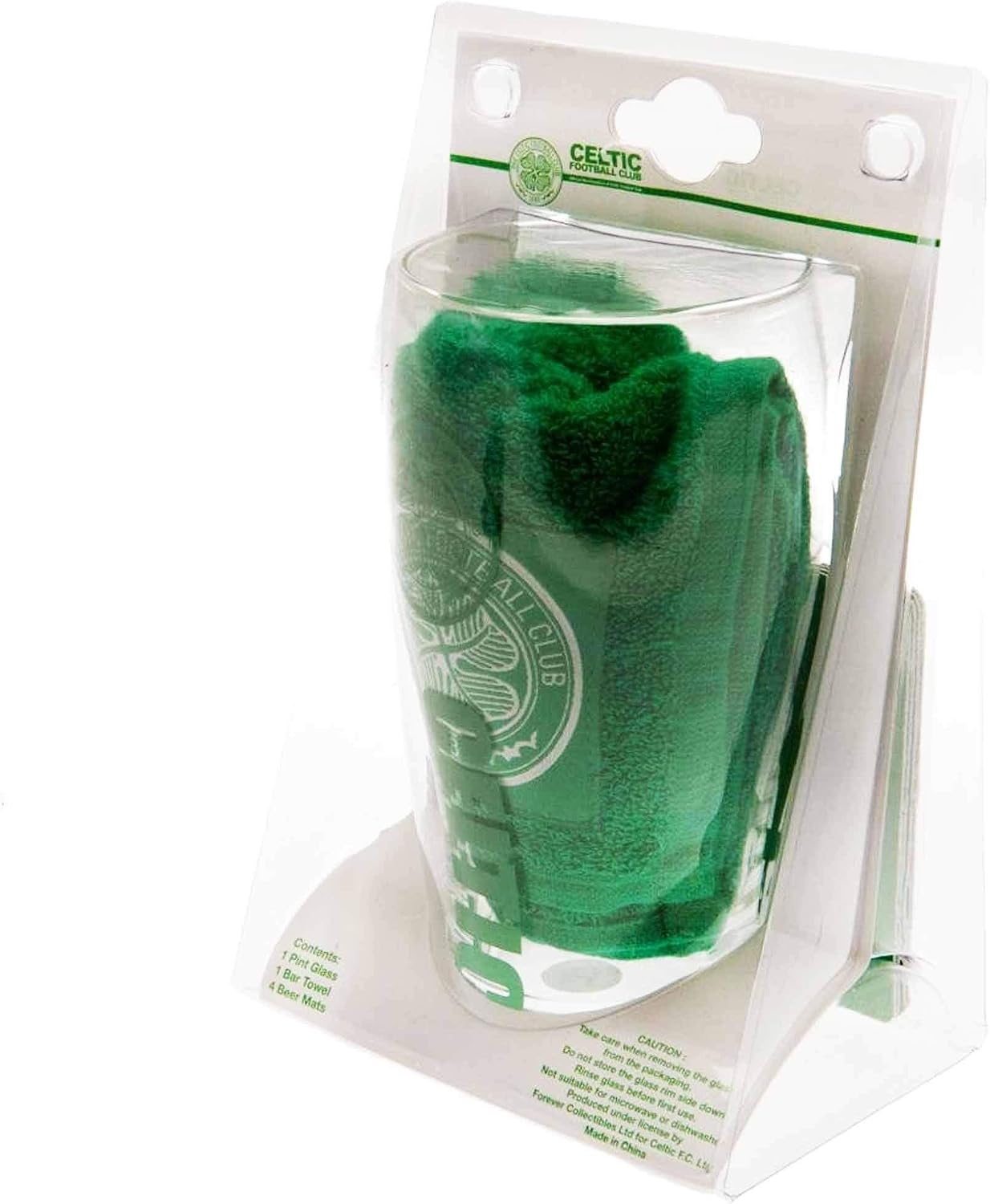 Official Celtic FC Pint Glass Mini Bar Set (Pint Glass, Coasters & Bar Towel), Green, 6 Count (Pack of 1) - Image 4