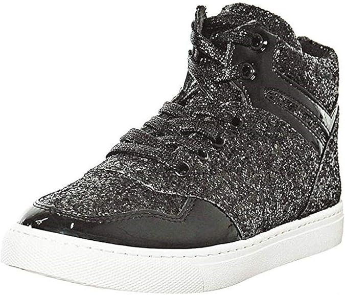 Women's Metallic Glitter High Top Lace Up Fashion Sneakers (7, Black