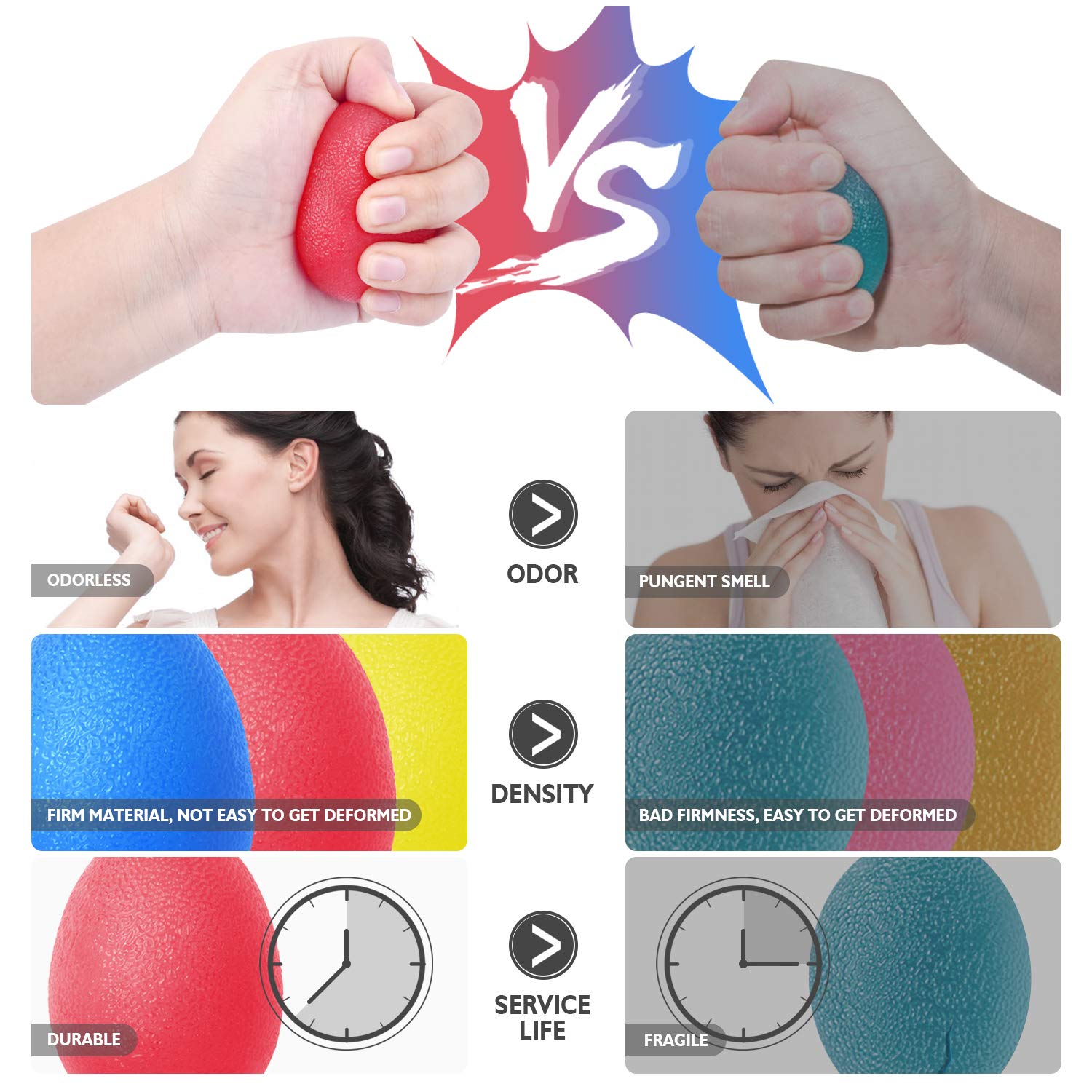 Peradix Hand Grip Stress Relief Ball Fidget Toys Strength Trainer Fits Both for Adults and Kids (3PC)(Medium Size 5.84cm)