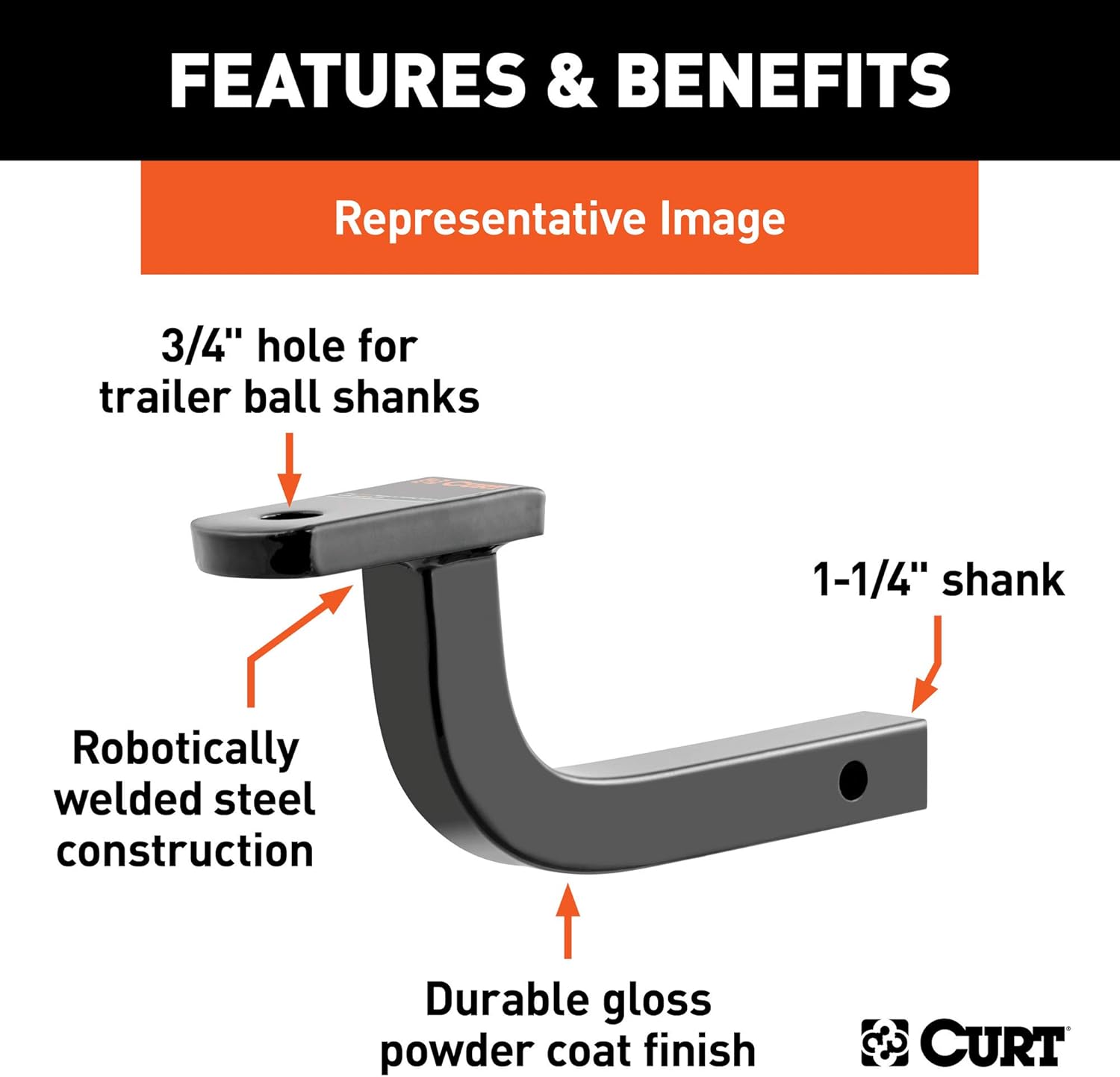CURT 45014 Class 2 Trailer Hitch Ball Mount, Fits 1-1/4-Inch Receiver, 3,500 lbs, 3/4-Inch Hole, 5-Inch Rise: Automotive