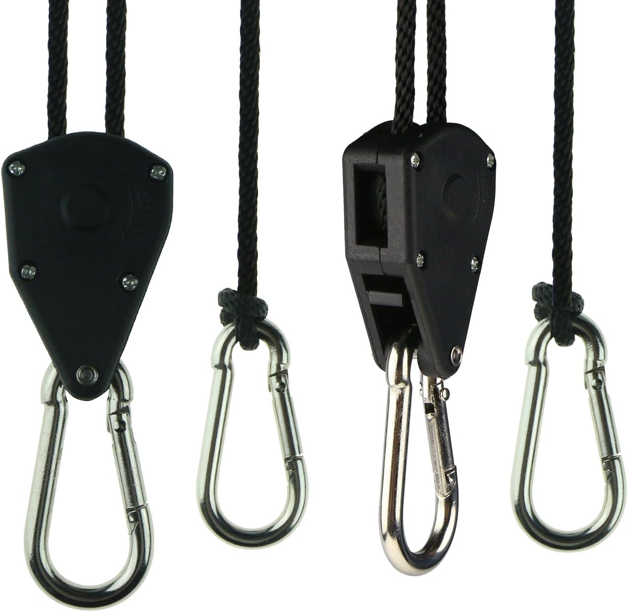 Lycantant 1 pair of Grow Light Hangers 1/8โ Adjustable Metal Rope Ratchets Reflector Hydroponics Grow Tent Hanger (Black)