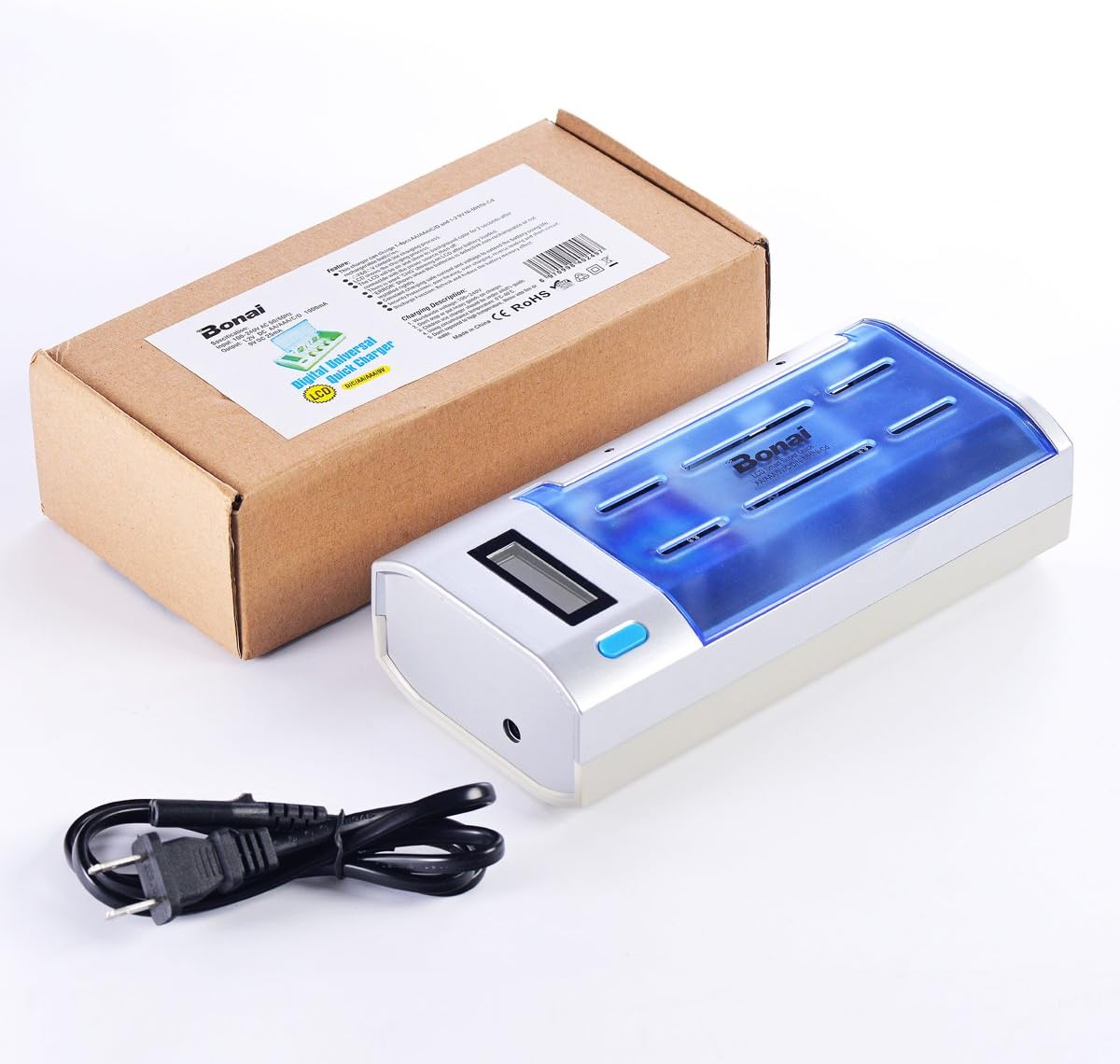 BONAI LCD Universal Battery Charger for AA, AAA, C, D, 9V Ni-MH Ni-CD Rechargeable Batteries with Discharge Function: Home Audio & Theater