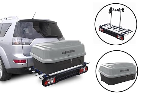 Menabo Kupplunträger Heckträger Race 4 für 4 Räder klappbar + Boxxy Transportbox Gepäckbox 330 Liter