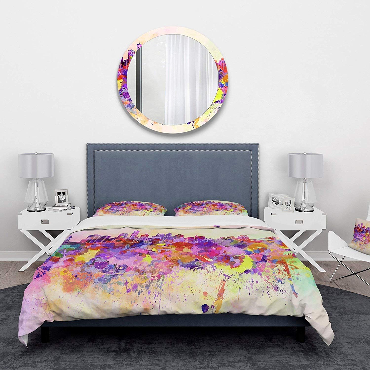 Design Art Designart Purple New York Skyline Cityscape Bedding