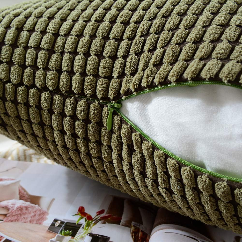 MERNETTE Pack of 2, Corduroy Soft Decorative Square Throw Pillow Cover Cushion Covers Pillowcase, Home Decor Decorations for Sofa Couch Bed Chair 18x18 Inch/45x45 cm (Granules Olive Green): Home & Kitchen