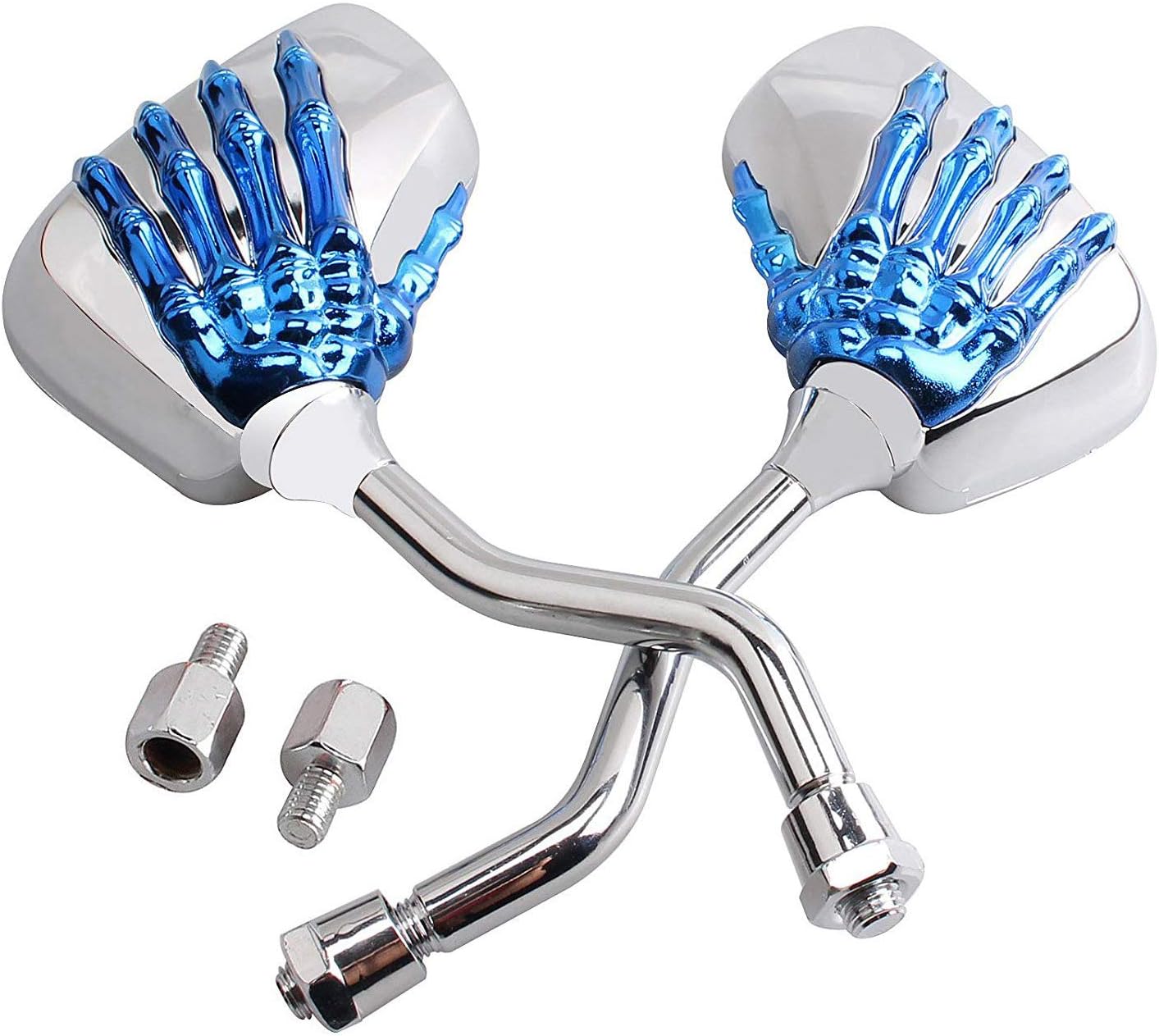 S2S® Universal Rear Mirror Chrome Skeleton Skull Hand Claw Motorcycle Motorbike Rearview Scooter Modification Mirror (Blue)