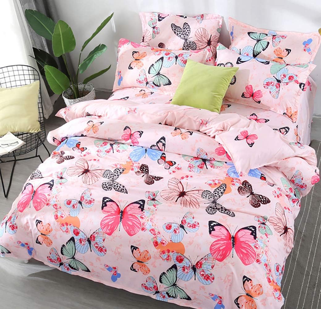 Amazon Com Omelas Girls Pink Bedding Colorful Butterfly Full Queen Duvet Cover Set Kids Cute Butterflies Insects Printed Quilt Comforter Cover Reversible With Zipper Closure Soft Microfiber 3 Pieces Kitchen Dining