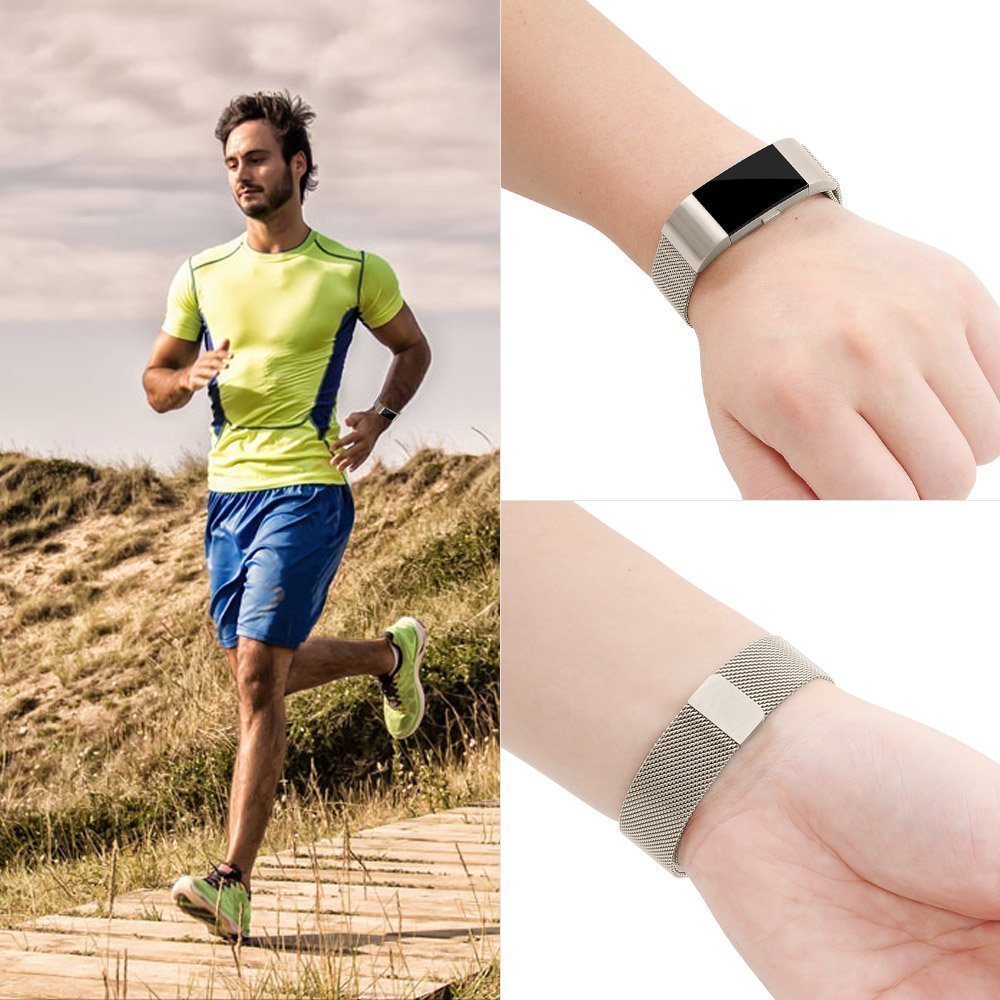 For Fitbit Charge 2 Band, Moobom Milanese Loop Stainless Steel Smartwatch Starp with Magnet Lock for Fitbit Charge 2 Replacement Wristbands (Large)