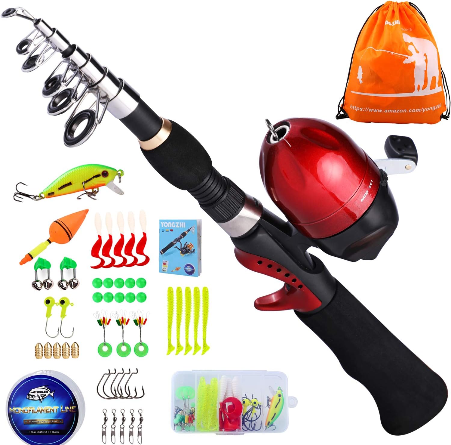 YONGZHI Kids Fishing Pole, Portable Telescopic Fishing Rod and Reel Combo Kit - with Spincast Fishing Reel Tackle Box for Boys, Girls, Youth