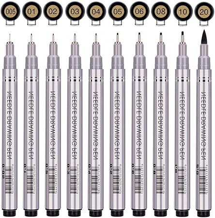 Black Micro-Pen Fineliner Ink Pens, Set 