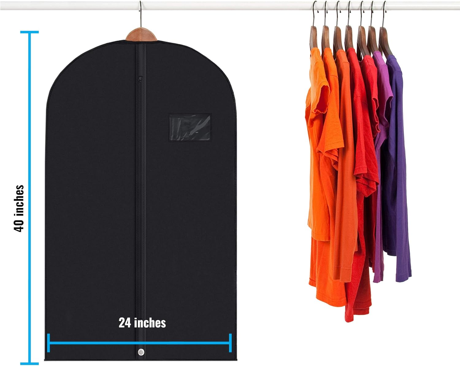 Plixio Garment Bags Suit Bag for Travel and Clothing Storage of Dresses, Dress Shirts, Coats— Includes Zipper and Transparent Window (Black- 5 Pack: 40"): Home & Kitchen