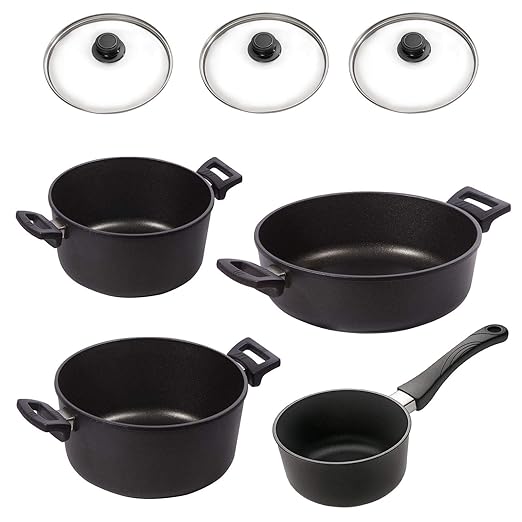 Eurolux Kochtopf Set 6-teilig antihaft Aluguss Kochtöpfe Bratentopf Stieltopf PFOA frei inkl. Deckel Edelstahlrand