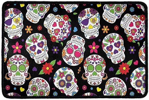 GOSTONG Sugar Skull Doormat for Entrance Way, Non Slip Soft Bath Rug for Indoor