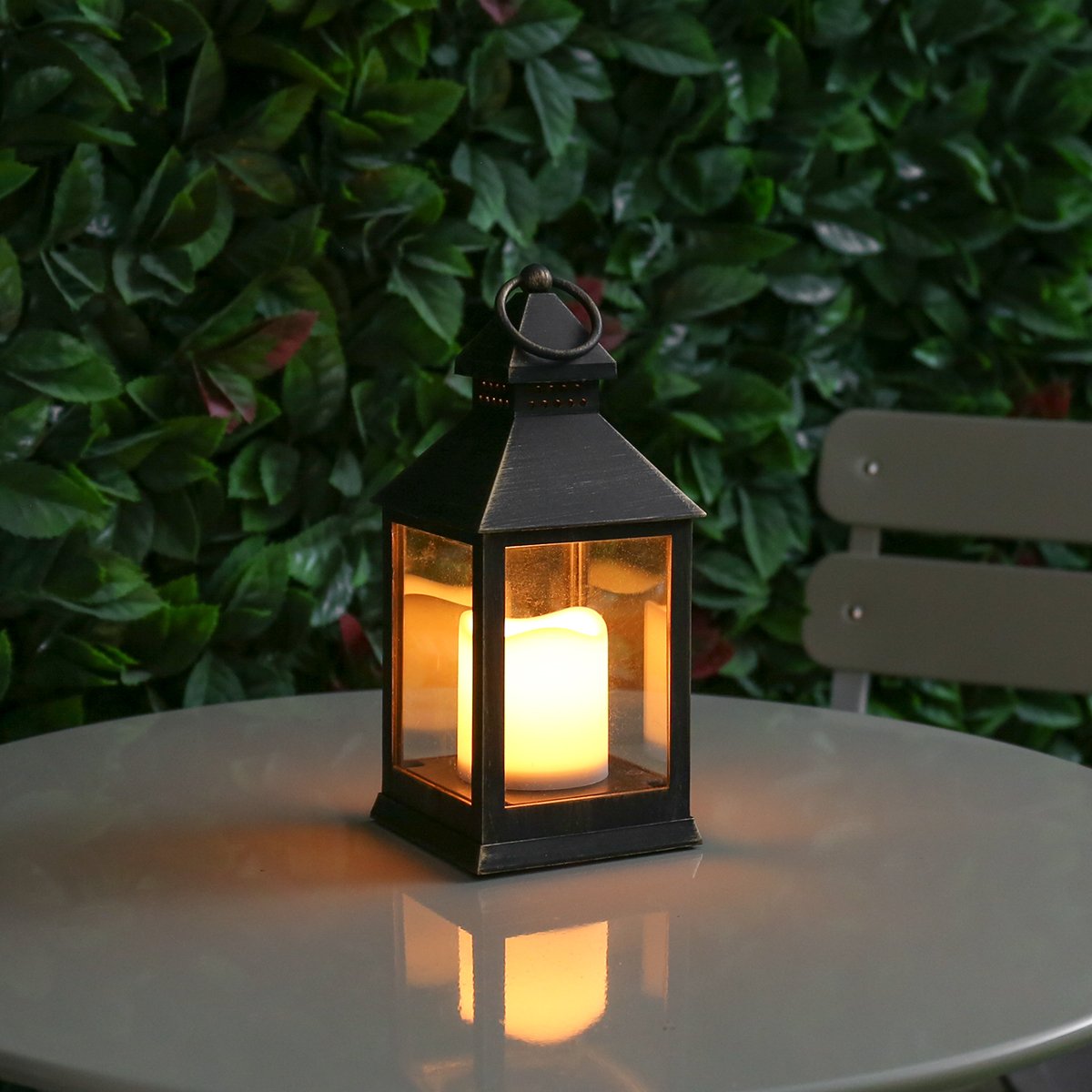Outdoor Candle Lantern Battery Operated Metal Effect Warm White
