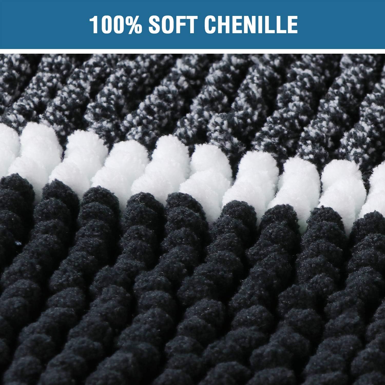 Extra Thick Chenille Striped Pattern Bath Rugs for Bathroom Non Slip - Soft Plush Shaggy Bath Mats for Bathroom Floor, Indoor Mats Rugs for Entryway (Navy, 32 x 20 Plus 24 x 17 - Inches): Home & Kitchen