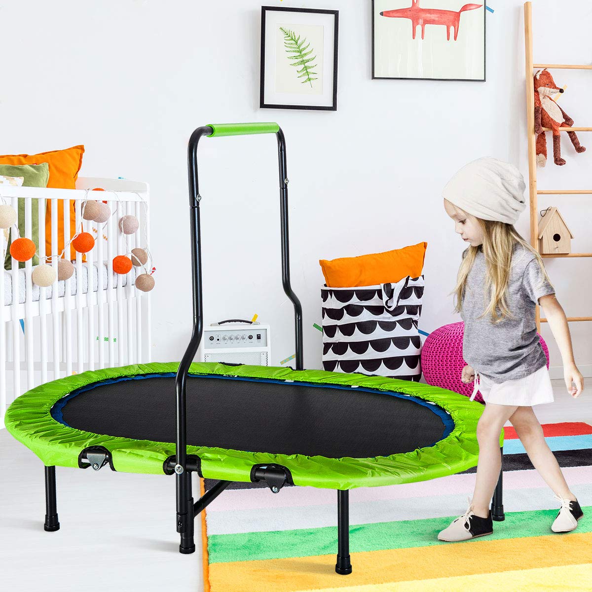 Foldable NoSpring Band Rebounder Merax Kids Trampoline with Handrail