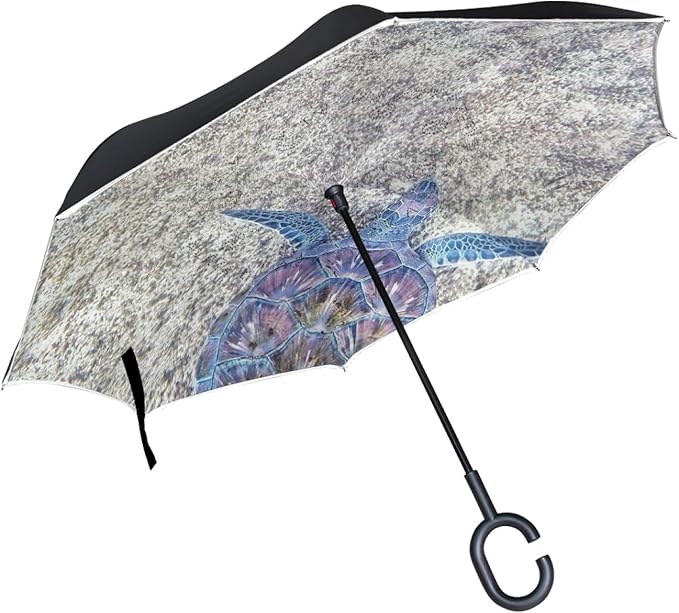 Purple And Blue Sea Turtle Double Layer Inverted Umbrella,C-Shaped