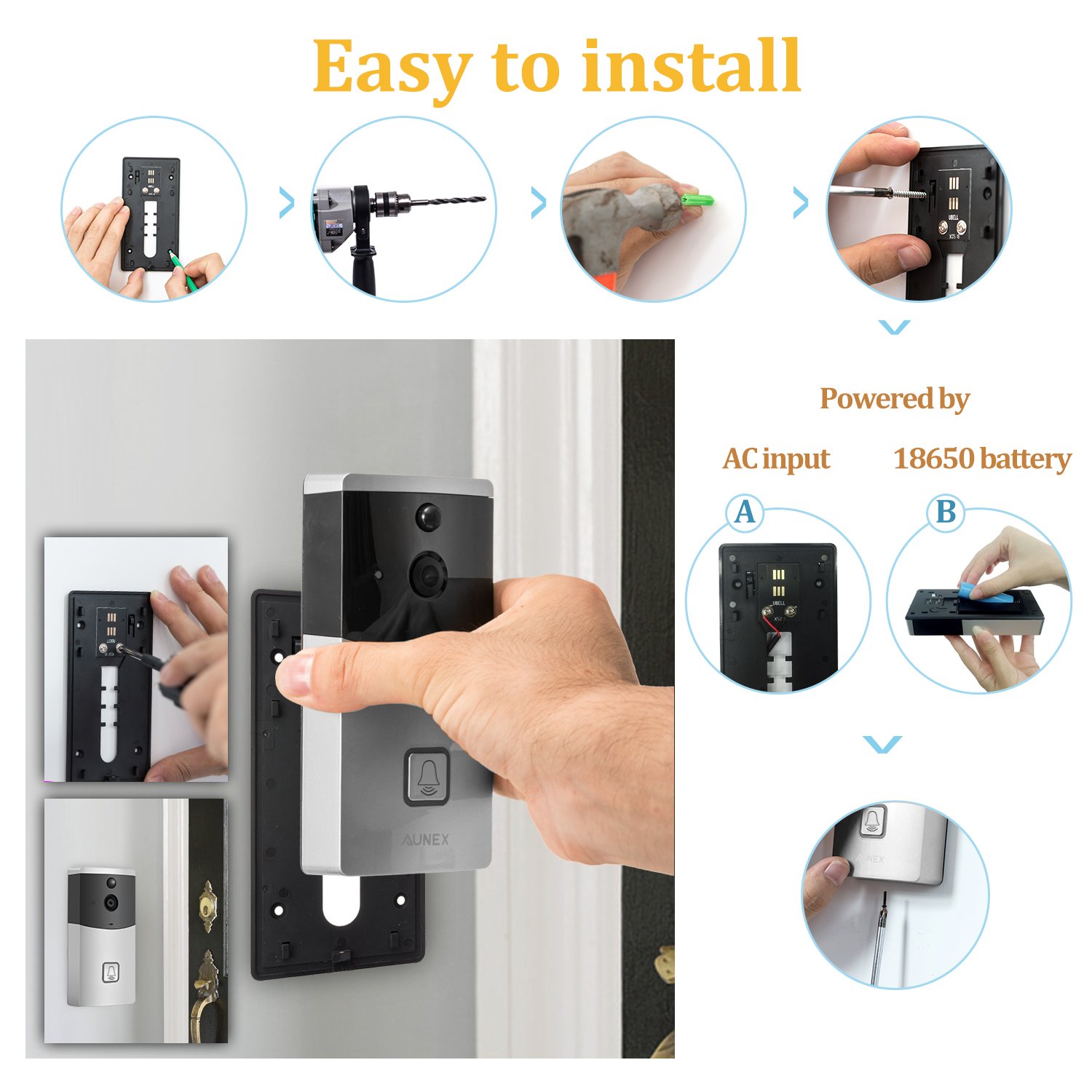 Wifi Video Doorbell Door Chime - Silver