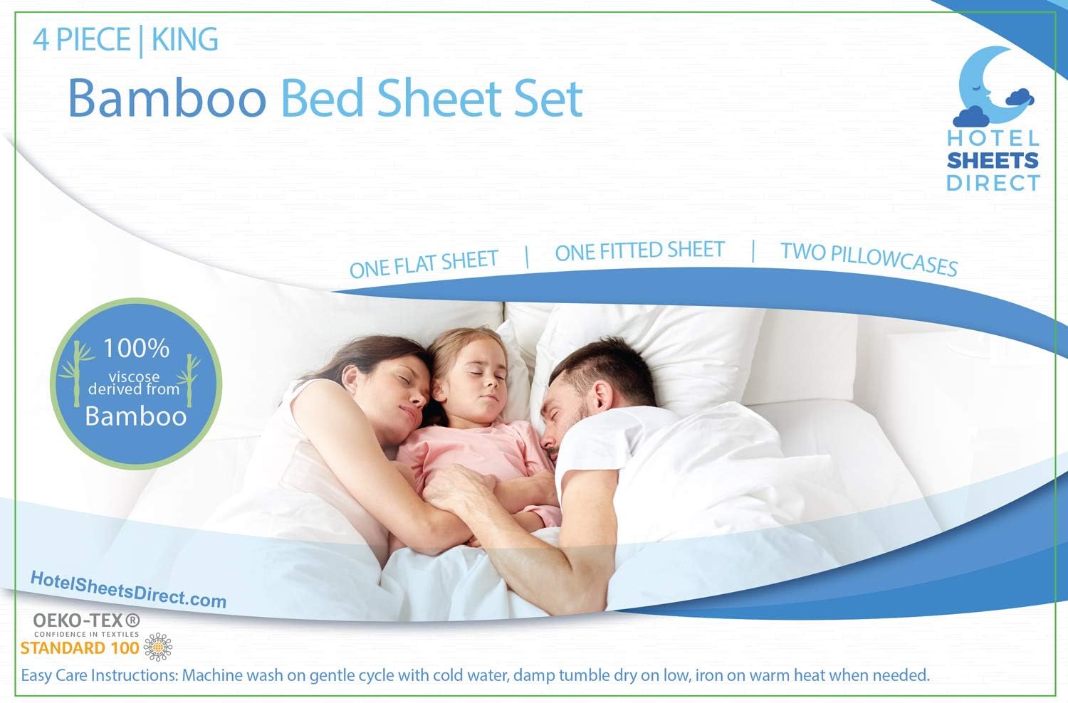 Hotel Sheets Direct Bamboo Bed Sheet Set 100% Viscose from Bamboo Sheet Set - 4 Piece Set Fitted, Flat, 2 King Size Pillowcases - Cooling - Soft as Silk - Oeko Tex Certified (King, White): Kitchen & Dining