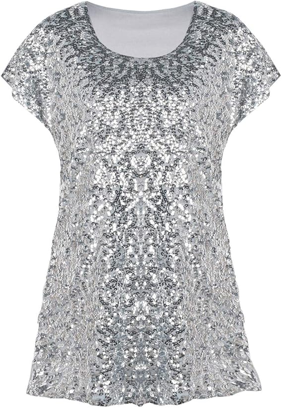 PrettyGuide Women's Sequin Top Shimmer Glitter Loose Bat Sleeve Party Tunic Tops Amazon.co.uk