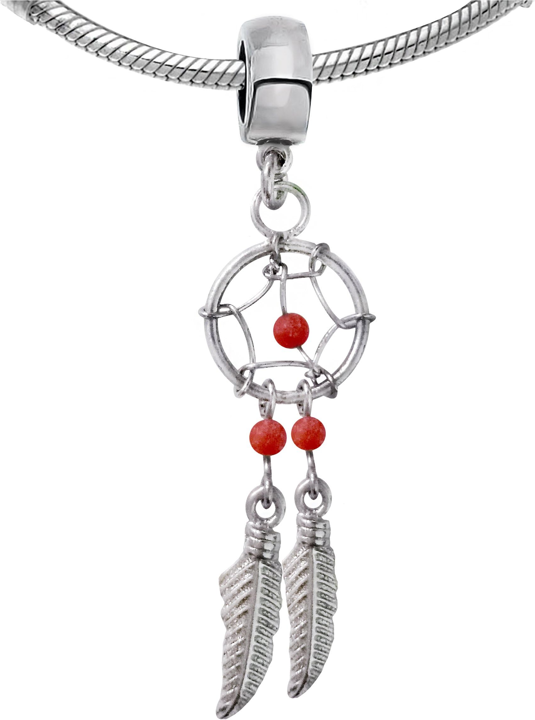 Bodytrend Silver Dreamcatcher Charms Pendant with Genuine Stone Beads for European Bracelets and Necklace Packed in a Premium Velvet Bag Perfect for Gifting.