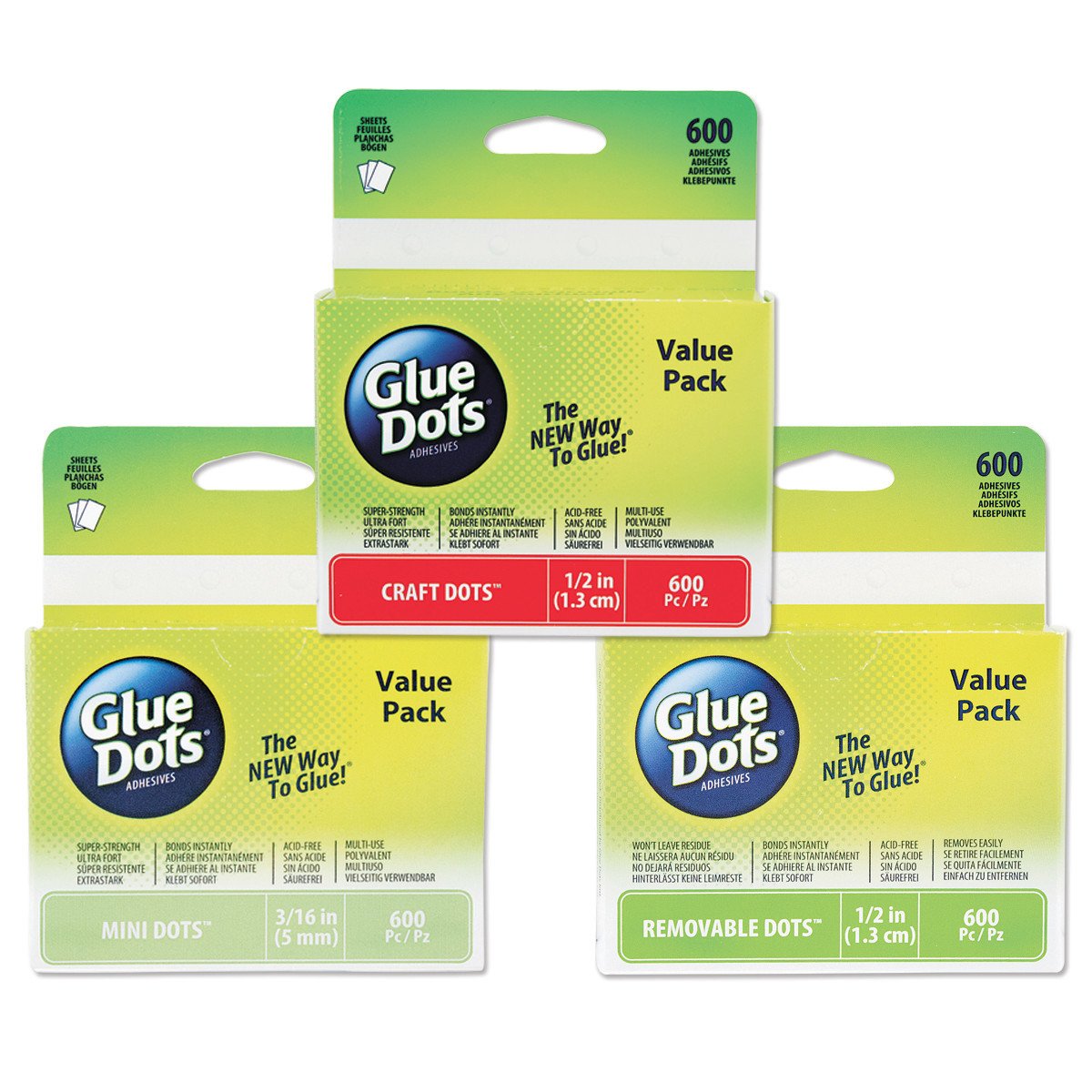 Glue Dots .5 Removable Dot Sheets Value Pack-600 Clear Dots