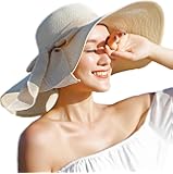 Women Big Bowknot Straw Sun Hat Floppy Foldable Roll up UV 50+ Beach Cap