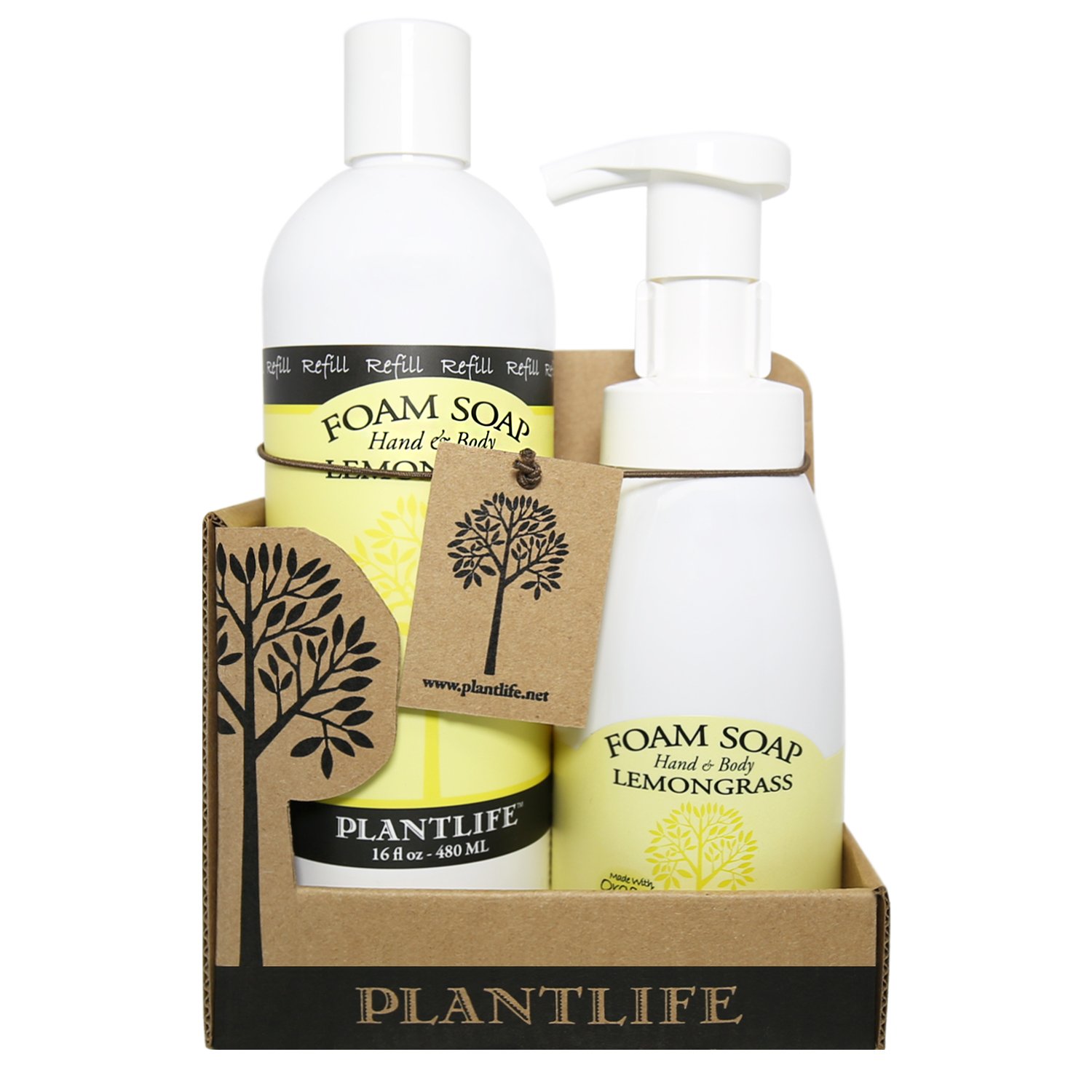 PlantlifeLemongrass Foam Soap Value Set - Gentle, Moisturizing, Plant-based Foam Soap for All Skin Types - Ideal for use as a Hand & Body wash, Shaving Cream, and Foaming - Made in CA 8.5-16 oz