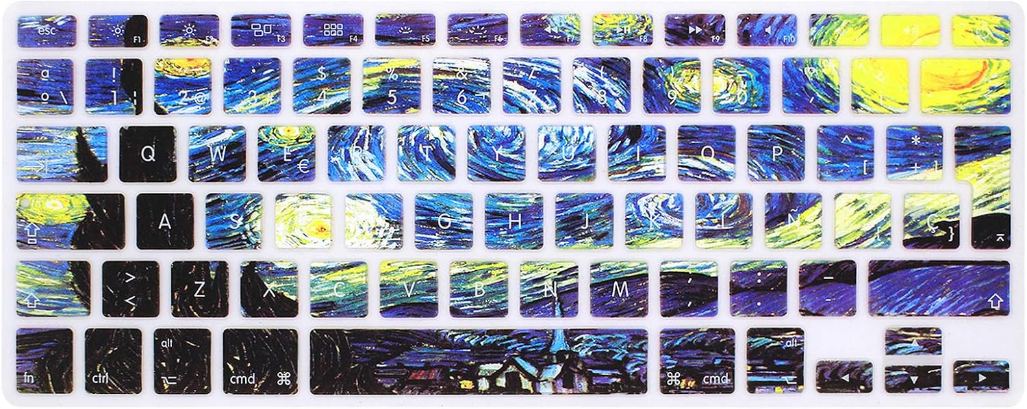 MMDW EU/UK Spanish Language Keyboard Cover for Macbook Pro 13,15 (with or without Retina Display,2015 or Older Version) for Macbook Old Air 13 Inch European/ISO Keyboard Silicone Skin-Starry Night